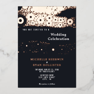 Abstract Black Moody Pattern Rose Gold Wedding  Foil Invitation