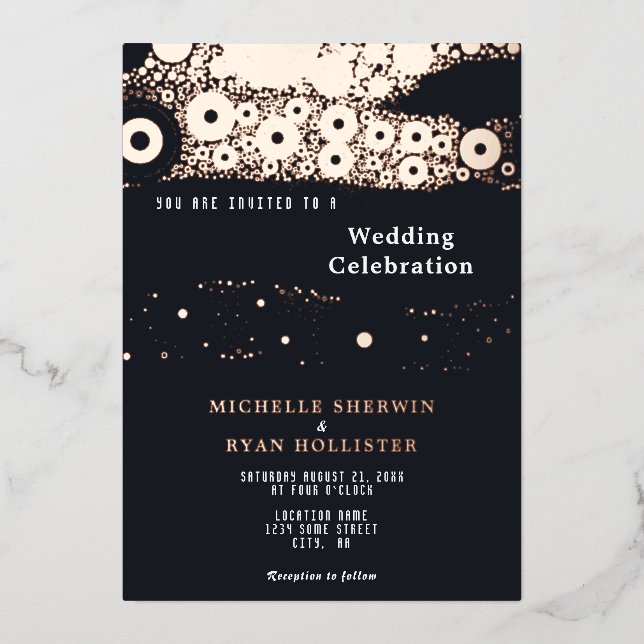 Abstract Black Moody Pattern Rose Gold Wedding  Foil Invitation (Front)