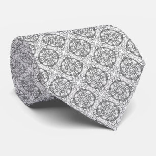 Abstract Black On White Curves And Lines Pattern Neck Tie