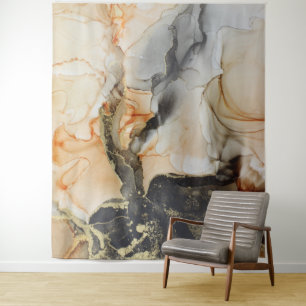 Abstract Black Peach Orange Gray Gold Art Tapestry