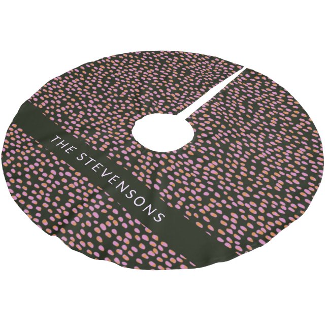 Abstract Black Pink and Orange Dots Personalized   Brushed Polyester Tree Skirt (Angled)