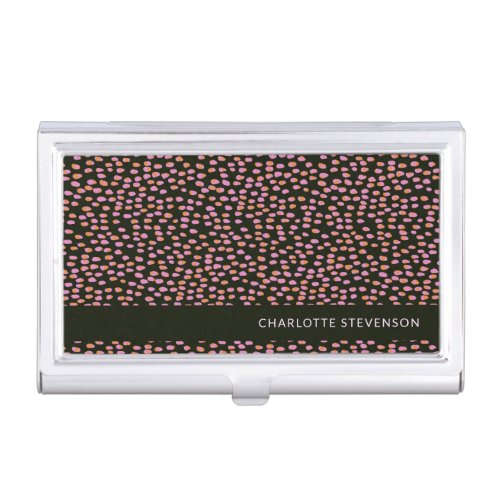 Abstract Black Pink and Orange Dots Personalized  Business Card Case