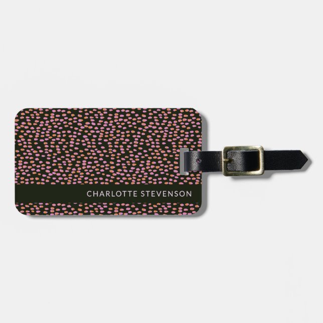 Abstract Black Pink and Orange Dots Personalized   Luggage Tag (Front Horizontal)