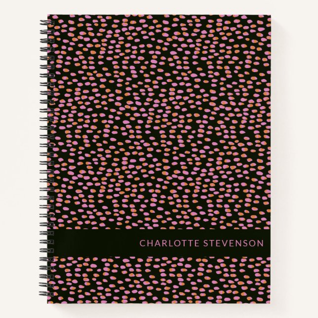 Abstract Black Pink and Orange Dots Personalized Notebook (Front)