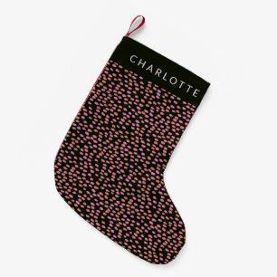 Abstract Black Pink and Orange Dots Personalized Small Christmas Stocking