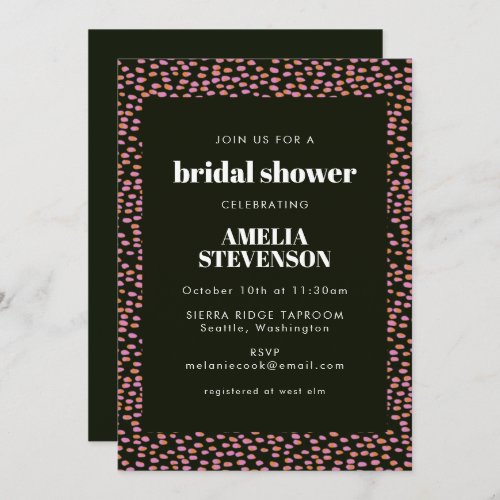 Abstract Black Pink Dot Pattern Glam Bridal Shower Invitation