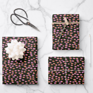 Abstract Black Pink Dot Pattern  Wrapping Paper Sheets