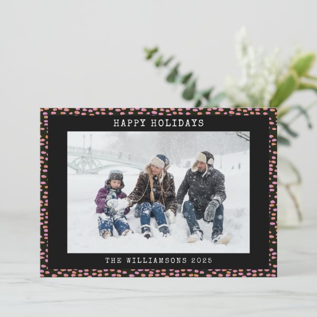 Abstract Black Pink Dot Personalized Photo Holiday (Standing Front)