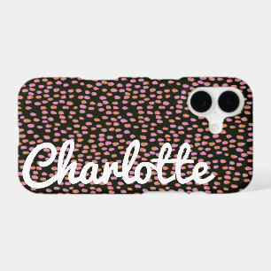 Abstract Black Pink Dots Customized Script Name iPhone 17 Case