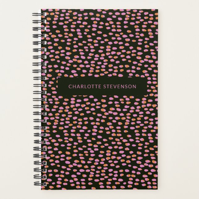 Abstract Black Pink Dots Glam Personalized  Planner (Front)