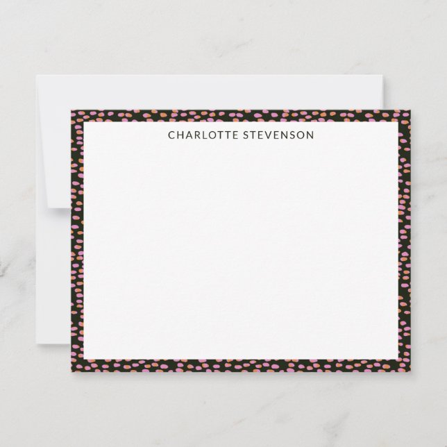 Abstract Black Pink Dots Personalized Stationery Note Card (Front)