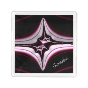 Abstract Black Pink Spiky Fractal Symmetry Acrylic Tray