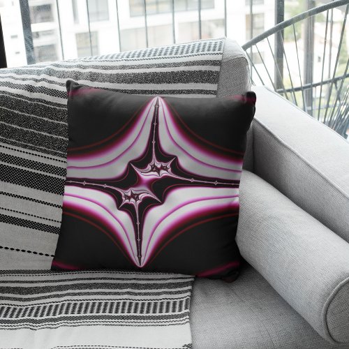 Abstract Black Pink Spiky Fractal Symmetry Throw Pillow