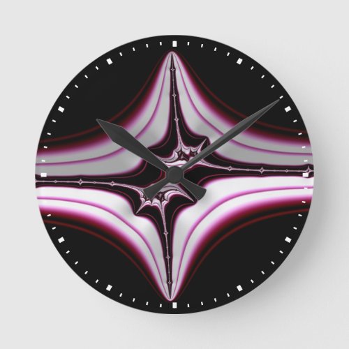 Abstract Black Pink Symmetrical Fractal  Round Clock