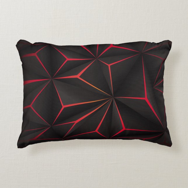 Abstract black polygon red light futuristic techno accent pillow (Front)