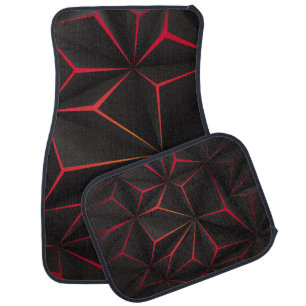 Abstract black polygon red light futuristic techno car floor mat