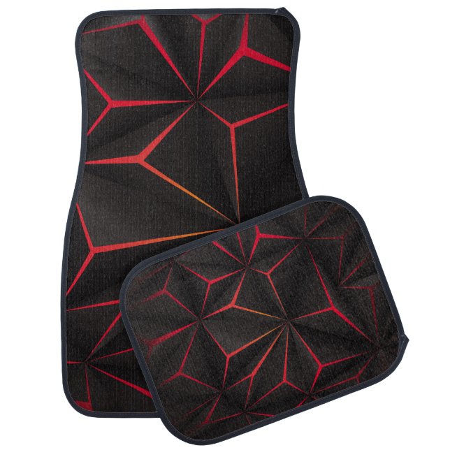 Abstract black polygon red light futuristic techno car floor mat (Set)
