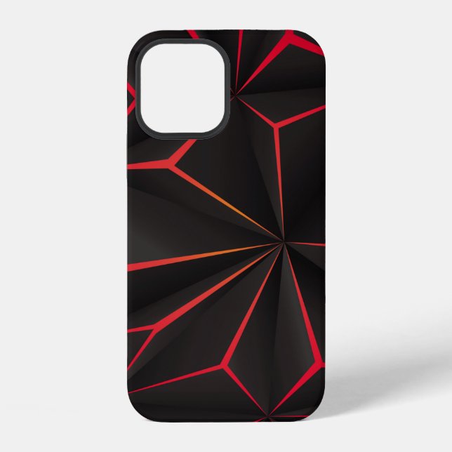 Abstract black polygon red light futuristic techno iphone case (Back)