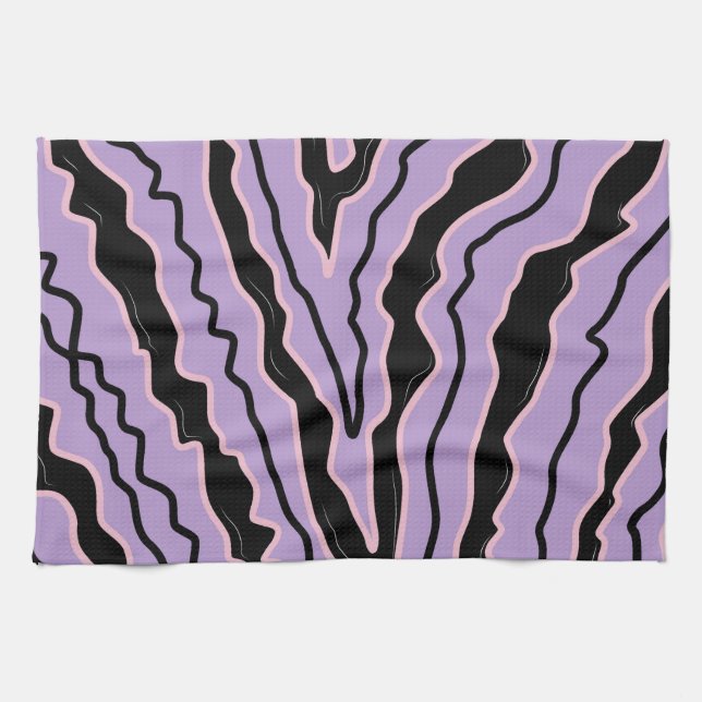Abstract Black Purple Marble Boho Groovy Pattern Kitchen Towel (Horizontal)