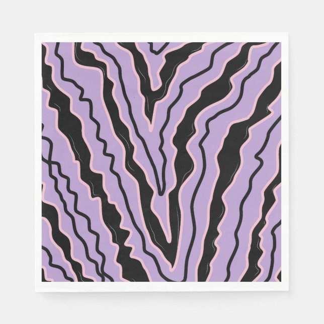 Abstract Black Purple Marble Boho Groovy Pattern Napkins (Front)