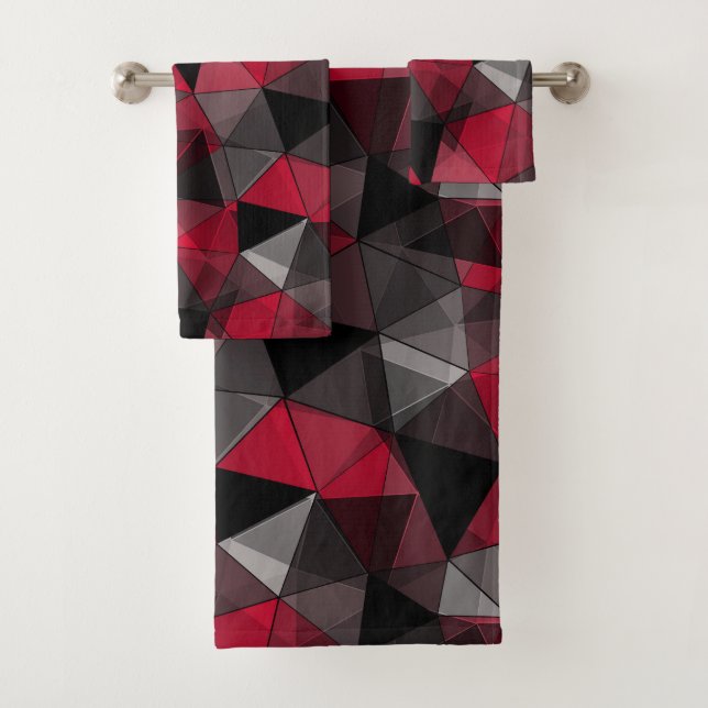 Abstract Black, red, gray geometric. Bath Towel Set (Insitu)