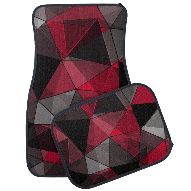 Abstract Black, red, gray geometric.  Car Floor Mat (Set)