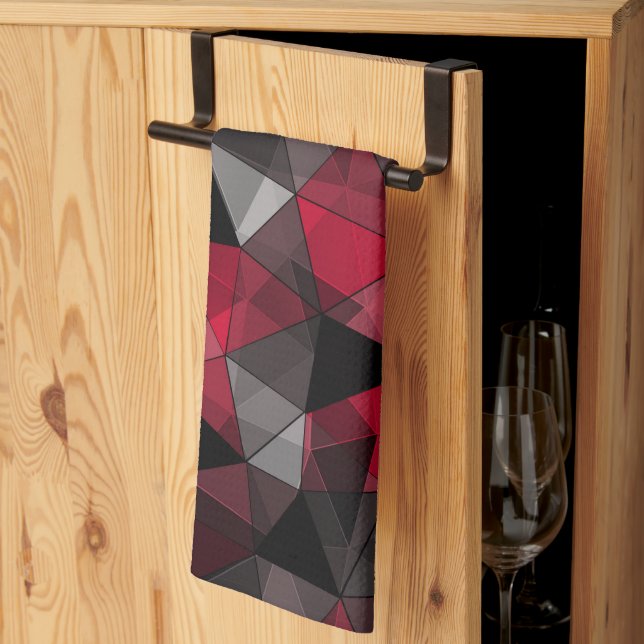 Abstract Black, red, gray geometric. Kitchen Towel (Thirds Fold)