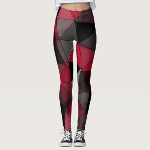 Abstract Black, red, gray geometric.  Leggings