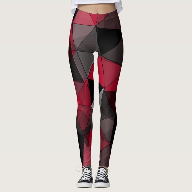 Abstract Black, red, gray geometric.  Leggings (Front)