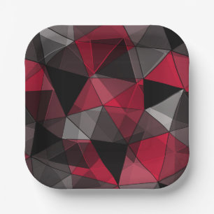 Abstract Black, red, gray geometric. Paper Plates