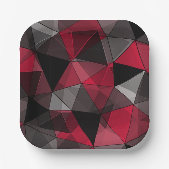 Abstract Black, red, gray geometric. Paper Plates (Front)