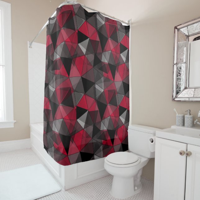 Abstract Black, red, gray geometric. Shower Curtain (In Situ)