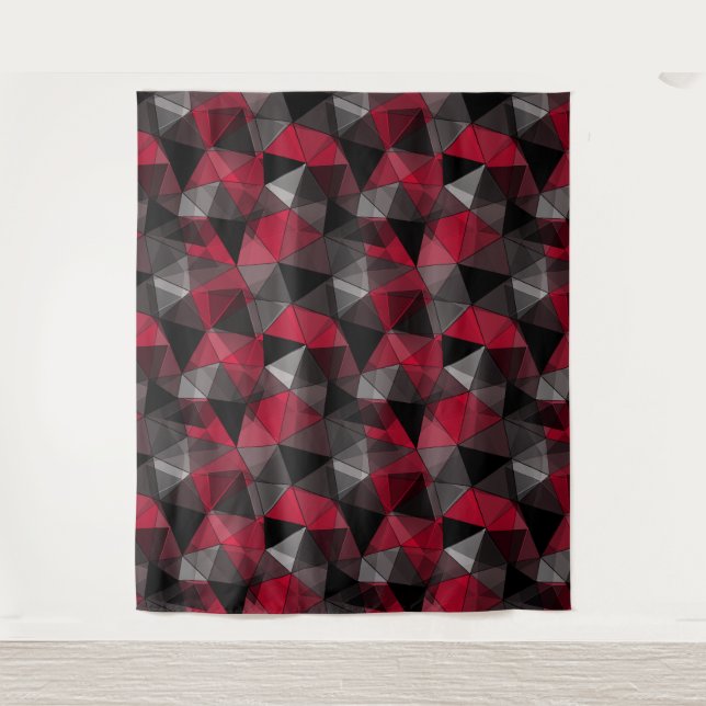Abstract Black, red, gray geometric.  Tapestry (Front)