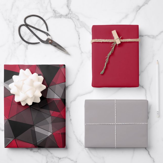 Abstract Black, red, gray geometric.  Wrapping Paper Sheets (Front)