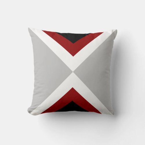 Abstract Black Red  White Shapes on Gray Throw Pillow