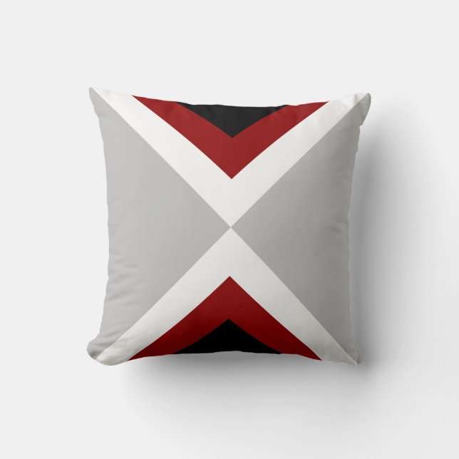 Abstract Black Red & White Shapes on Gray Throw Pillow (Front)