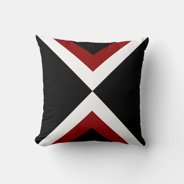 Abstract Black Red & White Striped Throw Pillow (Front)