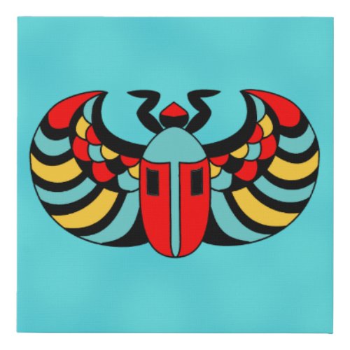 Abstract Black Scarab Beetle Colorful Stripes Blue Faux Canvas Print