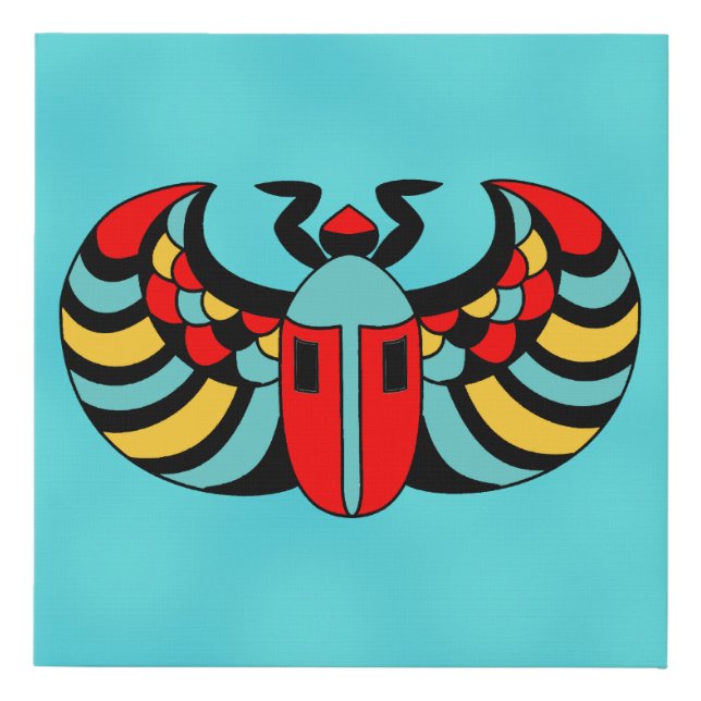 Abstract Black Scarab Beetle Colorful Stripes Blue Faux Canvas Print (Front)