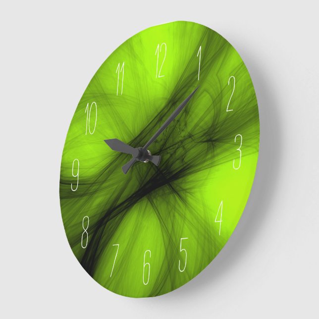 Abstract Black Smoke - Lime Green Large Clock (Angle)