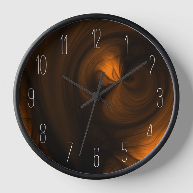 Abstract Black Smoke Swirl - Orange  Clock (Front)