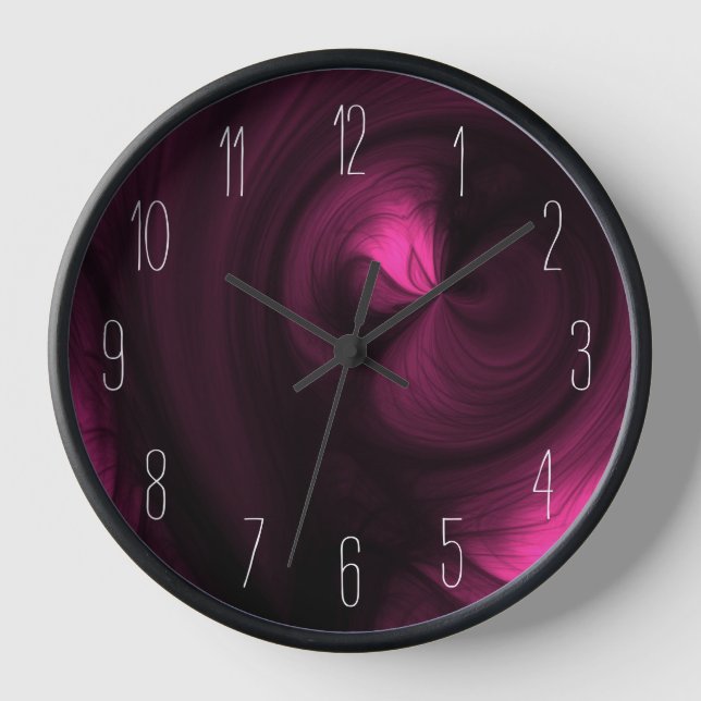 Abstract Black Smoke Swirl - Pink Clock (Front)