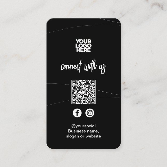 Abstract Black | Social Media QR Code Business Card (Front)