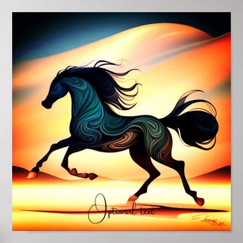 Abstract Black Stallion in Desert Poster