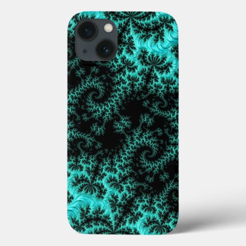 Abstract Black Teal Symmetrical Fractal iPhone 13 Case