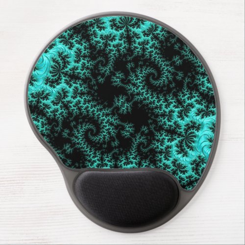 Abstract Black Teal Symmetrical Fractal Gel Mouse Pad