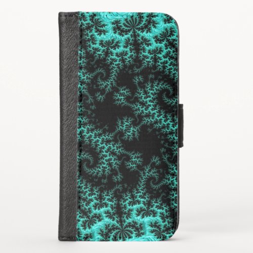 Abstract Black Teal Symmetrical Fractal iPhone X Wallet Case