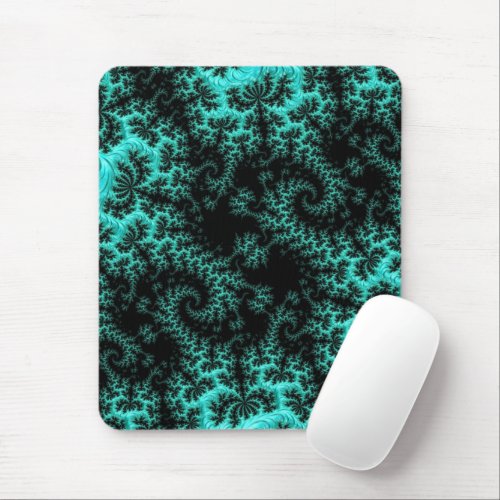 Abstract Black Teal Symmetrical Fractal Mouse Pad