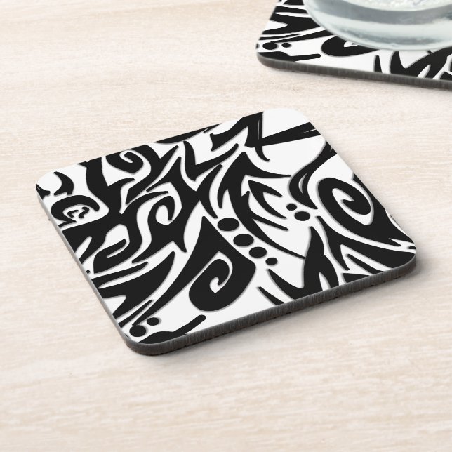 Abstract Black Tribal Beverage Coaster (Left Side)