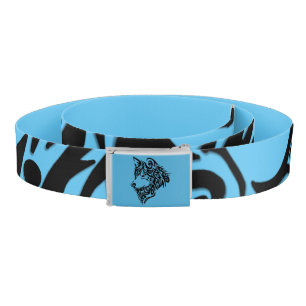 Abstract Black Tribal Design on Blue Belt